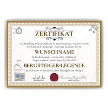 Laden Sie das Bild in den Galerie-Viewer, Lustiges Bergsteiger Geschenk personalisiert Geburtstag Poster Zertifikat Bergsteigen Geschenkidee für Bergsteiger