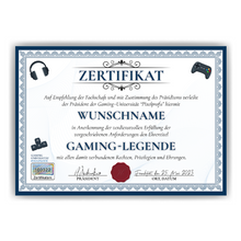 Laden Sie das Bild in den Galerie-Viewer, Lustiges Gamer Geschenk personalisiert Geburtstag Zocker Poster Zertifikat Gaming Geschenkidee für Zocker