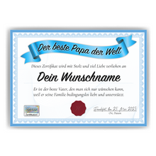 Laden Sie das Bild in den Galerie-Viewer, Bester Papa Geschenk personalisiert Geburtstag Poster Zertifikat Urkunde Vater personalisierte Geschenkidee Vatertag