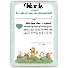Laden Sie das Bild in den Galerie-Viewer, Kindergartenabschied Urkunde zur Einschulung Geschenkidee zum Schulanfang