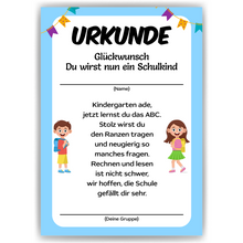 Laden Sie das Bild in den Galerie-Viewer, Schulkind Urkunde zur Einschulung Geschenkidee zum Schulanfang Kindergarten