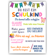 Laden Sie das Bild in den Galerie-Viewer, Schulkind Geschenk zur Einschulung Jungen Mädchen Einschulungsposter Schulanfang