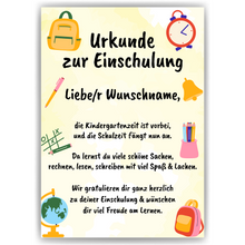 Laden Sie das Bild in den Galerie-Viewer, Personalisierte Urkunde zur Einschulung Schulkind Geschenkidee zum Schulanfang