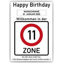Laden Sie das Bild in den Galerie-Viewer, 11. Geburtstag Geschenk personalisiert Verkehrszeichen Deko Geburtstagsgeschenk Happy Birthday Geburtstagskarte