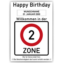 Laden Sie das Bild in den Galerie-Viewer, 2. Geburtstag Geschenk personalisiert Verkehrszeichen Deko Geburtstagsgeschenk Happy Birthday Geburtstagskarte