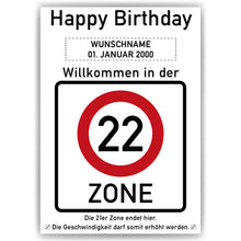 Laden Sie das Bild in den Galerie-Viewer, 22. Geburtstag Geschenk personalisiert Verkehrszeichen Deko Geburtstagsgeschenk Happy Birthday Geburtstagskarte