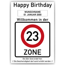 Laden Sie das Bild in den Galerie-Viewer, 23. Geburtstag Geschenk personalisiert Verkehrszeichen Deko Geburtstagsgeschenk Happy Birthday Geburtstagskarte