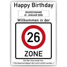 Laden Sie das Bild in den Galerie-Viewer, 26. Geburtstag Geschenk personalisiert Verkehrszeichen Deko Geburtstagsgeschenk Happy Birthday Geburtstagskarte