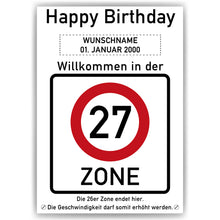 Laden Sie das Bild in den Galerie-Viewer, 27. Geburtstag Geschenk personalisiert Verkehrszeichen Deko Geburtstagsgeschenk Happy Birthday Geburtstagskarte