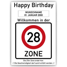 Laden Sie das Bild in den Galerie-Viewer, 28. Geburtstag Geschenk personalisiert Verkehrszeichen Deko Geburtstagsgeschenk Happy Birthday Geburtstagskarte