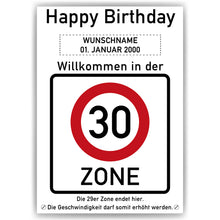 Laden Sie das Bild in den Galerie-Viewer, 30. Geburtstag Geschenk personalisiert Verkehrszeichen Deko Geburtstagsgeschenk Happy Birthday Geburtstagskarte