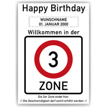 Laden Sie das Bild in den Galerie-Viewer, 3. Geburtstag Geschenk personalisiert Verkehrszeichen Deko Geburtstagsgeschenk Happy Birthday Geburtstagskarte