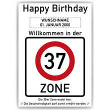 Laden Sie das Bild in den Galerie-Viewer, 37. Geburtstag Geschenk personalisiert Verkehrszeichen Deko Geburtstagsgeschenk Happy Birthday Geburtstagskarte