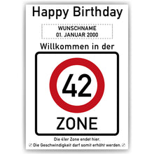 Laden Sie das Bild in den Galerie-Viewer, 42. Geburtstag Geschenk personalisiert Verkehrszeichen Deko Geburtstagsgeschenk Happy Birthday Geburtstagskarte