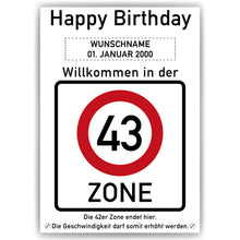 Laden Sie das Bild in den Galerie-Viewer, 43. Geburtstag Geschenk personalisiert Verkehrszeichen Deko Geburtstagsgeschenk Happy Birthday Geburtstagskarte