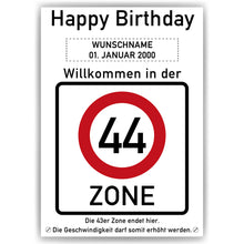 Laden Sie das Bild in den Galerie-Viewer, 44. Geburtstag Geschenk personalisiert Verkehrszeichen Deko Geburtstagsgeschenk Happy Birthday Geburtstagskarte