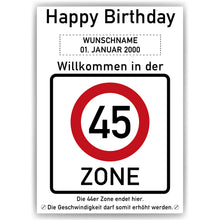 Laden Sie das Bild in den Galerie-Viewer, 45. Geburtstag Geschenk personalisiert Verkehrszeichen Deko Geburtstagsgeschenk Happy Birthday Geburtstagskarte