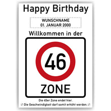 Laden Sie das Bild in den Galerie-Viewer, 46. Geburtstag Geschenk personalisiert Verkehrszeichen Deko Geburtstagsgeschenk Happy Birthday Geburtstagskarte