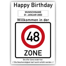 Laden Sie das Bild in den Galerie-Viewer, 48. Geburtstag Geschenk personalisiert Verkehrszeichen Deko Geburtstagsgeschenk Happy Birthday Geburtstagskarte