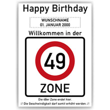 Laden Sie das Bild in den Galerie-Viewer, 49. Geburtstag Geschenk personalisiert Verkehrszeichen Deko Geburtstagsgeschenk Happy Birthday Geburtstagskarte