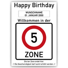 Laden Sie das Bild in den Galerie-Viewer, 5. Geburtstag Geschenk personalisiert Verkehrszeichen Deko Geburtstagsgeschenk Happy Birthday Geburtstagskarte