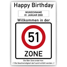 Laden Sie das Bild in den Galerie-Viewer, 51. Geburtstag Geschenk personalisiert Verkehrszeichen Deko Geburtstagsgeschenk Happy Birthday Geburtstagskarte