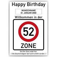 Laden Sie das Bild in den Galerie-Viewer, 52. Geburtstag Geschenk personalisiert Verkehrszeichen Deko Geburtstagsgeschenk Happy Birthday Geburtstagskarte