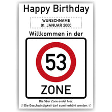 Laden Sie das Bild in den Galerie-Viewer, 53. Geburtstag Geschenk personalisiert Verkehrszeichen Deko Geburtstagsgeschenk Happy Birthday Geburtstagskarte