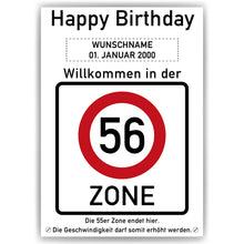 Laden Sie das Bild in den Galerie-Viewer, 56. Geburtstag Geschenk personalisiert Verkehrszeichen Deko Geburtstagsgeschenk Happy Birthday Geburtstagskarte