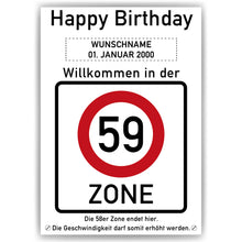 Laden Sie das Bild in den Galerie-Viewer, 59. Geburtstag Geschenk personalisiert Verkehrszeichen Deko Geburtstagsgeschenk Happy Birthday Geburtstagskarte