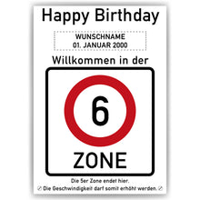 Laden Sie das Bild in den Galerie-Viewer, 6. Geburtstag Geschenk personalisiert Verkehrszeichen Deko Geburtstagsgeschenk Happy Birthday Geburtstagskarte