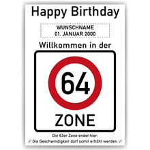 Laden Sie das Bild in den Galerie-Viewer, 64. Geburtstag Geschenk personalisiert Verkehrszeichen Deko Geburtstagsgeschenk Happy Birthday Geburtstagskarte
