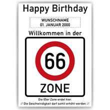 Laden Sie das Bild in den Galerie-Viewer, 66. Geburtstag Geschenk personalisiert Verkehrszeichen Deko Geburtstagsgeschenk Happy Birthday Geburtstagskarte