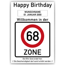 Laden Sie das Bild in den Galerie-Viewer, 68. Geburtstag Geschenk personalisiert Verkehrszeichen Deko Geburtstagsgeschenk Happy Birthday Geburtstagskarte