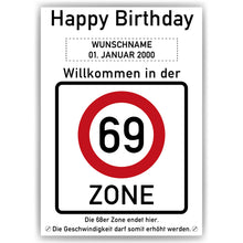 Laden Sie das Bild in den Galerie-Viewer, 69. Geburtstag Geschenk personalisiert Verkehrszeichen Deko Geburtstagsgeschenk Happy Birthday Geburtstagskarte