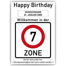 Laden Sie das Bild in den Galerie-Viewer, 7. Geburtstag Geschenk personalisiert Verkehrszeichen Deko Geburtstagsgeschenk Happy Birthday Geburtstagskarte