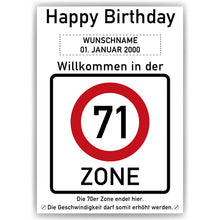 Laden Sie das Bild in den Galerie-Viewer, 71. Geburtstag Geschenk personalisiert Verkehrszeichen Deko Geburtstagsgeschenk Happy Birthday Geburtstagskarte
