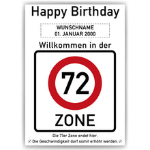 Laden Sie das Bild in den Galerie-Viewer, 72. Geburtstag Geschenk personalisiert Verkehrszeichen Deko Geburtstagsgeschenk Happy Birthday Geburtstagskarte