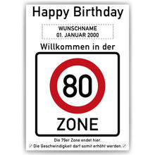 Laden Sie das Bild in den Galerie-Viewer, 80. Geburtstag Geschenk personalisiert Verkehrszeichen Deko Geburtstagsgeschenk Happy Birthday Geburtstagskarte