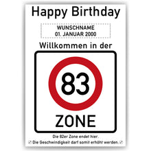 Laden Sie das Bild in den Galerie-Viewer, 83. Geburtstag Geschenk personalisiert Verkehrszeichen Deko Geburtstagsgeschenk Happy Birthday Geburtstagskarte