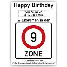 Laden Sie das Bild in den Galerie-Viewer, 9. Geburtstag Geschenk personalisiert Verkehrszeichen Deko Geburtstagsgeschenk Happy Birthday Geburtstagskarte