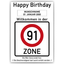 Laden Sie das Bild in den Galerie-Viewer, 91. Geburtstag Geschenk personalisiert Verkehrszeichen Deko Geburtstagsgeschenk Happy Birthday Geburtstagskarte