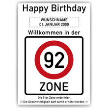 Laden Sie das Bild in den Galerie-Viewer, 92. Geburtstag Geschenk personalisiert Verkehrszeichen Deko Geburtstagsgeschenk Happy Birthday Geburtstagskarte