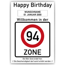 Laden Sie das Bild in den Galerie-Viewer, 94. Geburtstag Geschenk personalisiert Verkehrszeichen Deko Geburtstagsgeschenk Happy Birthday Geburtstagskarte