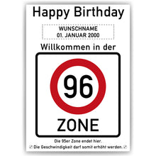 Laden Sie das Bild in den Galerie-Viewer, 96. Geburtstag Geschenk personalisiert Verkehrszeichen Deko Geburtstagsgeschenk Happy Birthday Geburtstagskarte