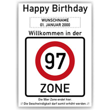 Laden Sie das Bild in den Galerie-Viewer, 97. Geburtstag Geschenk personalisiert Verkehrszeichen Deko Geburtstagsgeschenk Happy Birthday Geburtstagskarte