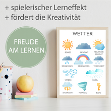 Laden Sie das Bild in den Galerie-Viewer, Kinderposter Wetter Lernposter Kinderzimmer Wandbild Einschulung Kindergarten Grundschule Lernhilfe für Kinder