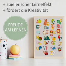 Laden Sie das Bild in den Galerie-Viewer, Kinderposter Alphabet Lernposter Kinderzimmer Wandbild Kindergarten Grundschule Tiere ABC Lernhilfe für Kinder