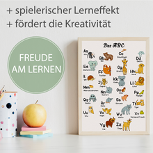 Laden Sie das Bild in den Galerie-Viewer, Kinderposter Tiere ABC Lernposter Kinderzimmer Wandbild Kindergarten Grundschule Alphabet Buchstaben Lernhilfe für Kinder