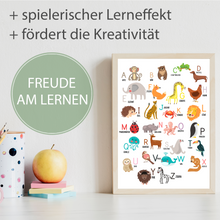 Laden Sie das Bild in den Galerie-Viewer, Kinderposter Alphabet Lernposter Kinderzimmer Wandbild Kindergarten Grundschule Tier ABC Kinder Lernhilfe Poster